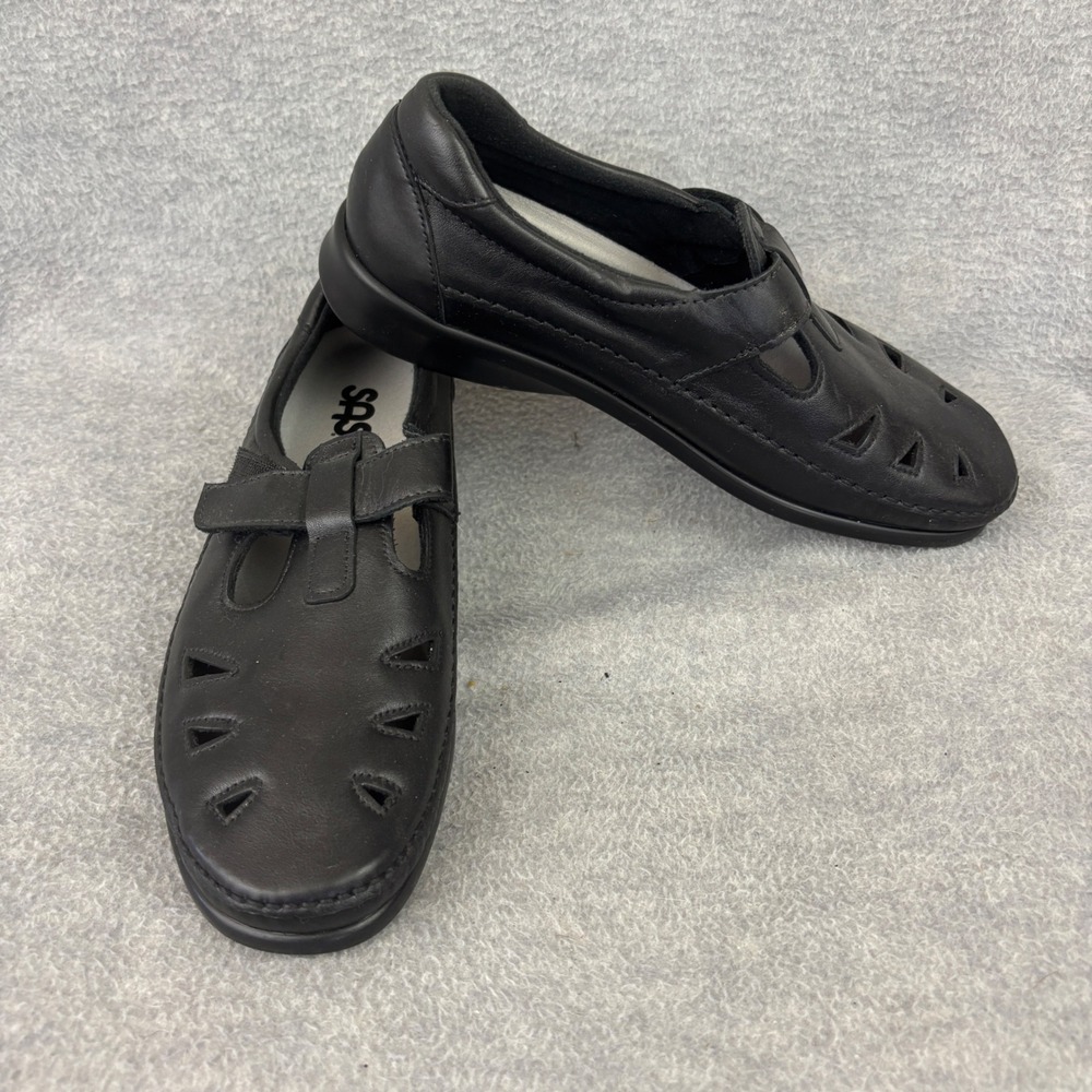 SAS Me Too Loafers Women 10 M Black Leather Mary Jane Walking Shoes Cutout